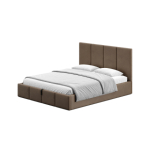 Braunes Polsterbett im Schlafzimmer.